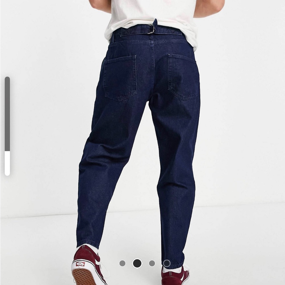 ASOS design relaxed tapered pleated jeans, dark blue, 30x32